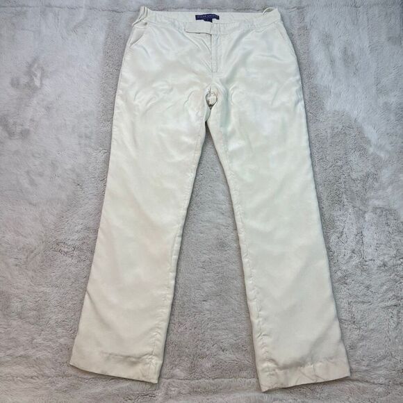 Ralph Lauren PURPLE LABEL Cream Pants 100% Silk Womens Size 12 Made in USA - Picture 1 of 15